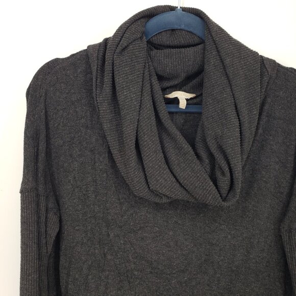 Bordeaux Anthropologie Ribbed Cowl Neck Tunic Top S Long Sleeves Charcoal Gray - Picture 4 of 9